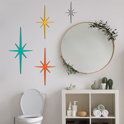 Blulu 4 Pcs Cast Iron Starburst Shaped Wall Decor Metal Mid Century Modern Decor Retro Atomic Stars Wall Art Elegance Accents Vintage Celestial Whimsigoth Hangings for Home Office Room(Retro)