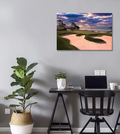 chenchenArt Pebble Beach Golf Course Wall Art for Living Room Bedroom Bathroom Home Decorations Golf Course Picture Poster Wall Decor for Office Canvas Prints Framed Ready to Hang(18''H x 24''W)