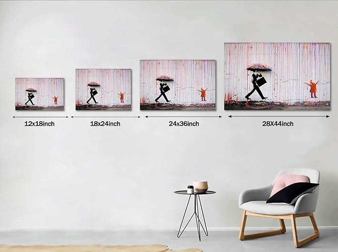 Yatsen Bridge Banksy Wall Art Canvas, Colorful Rain Picture, Graffiti Poster and Print Modern Pop Street Graffiti Home Decorations Ready to Hang - 44x28 inch