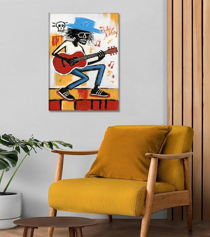 Music Canvas Print Wall Art Black Man Wall Decor Cool Pictures Colorful Graffiti Poster Abstract Art Framed Artwork for Living Room Bedroom Decoration Ready to Hang 12x16inch