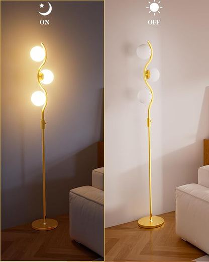 Lightdot 60IN Gold Floor Lamp Stepless Dimmable Globe Floor Lamps with 3Pcs 3000K Bulbs Included Eye-Friendly Mid Century Standing Lamps with 5Lbs Heavy Base for Living Room/Sofa Beside/Corner Decor