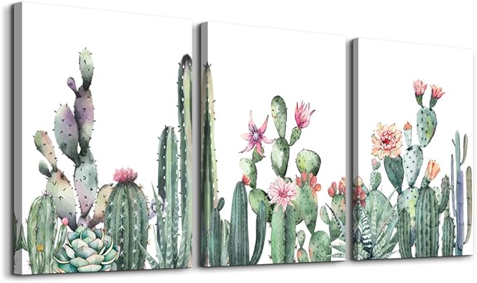 Canvas Wall Art For Living Room Family Wall Decor For Bedroom Kitchen Wall Art Pictures Artwork Prints Green Succulent Cactus Wall Painting Modern Framed Bathroom Home Decorations 12" X 16"3 Piece
