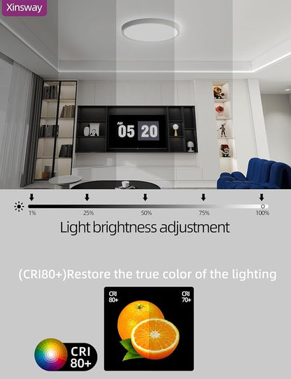 Smart Ceiling Light, 12 Inch RGBIC LED Flush Mount Ceiling Light Fixture, 2400LM, DIY Colors, Alexa & Google Compatible, 2200K-6500K for Bedroom, Living Room, White, 1 Pack