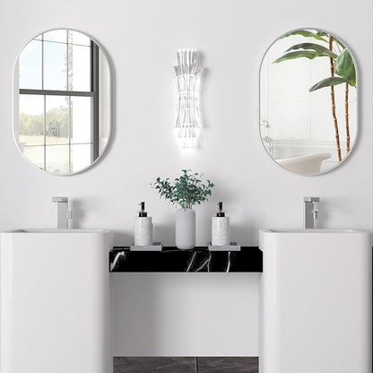 Oval Bathroom Mirror Wall Vanity Oval Mirrors, 2 Pieces 20"x30" Silver Bathroom Mirrors for Over Sink Pill Mirrors Capsule Wall Mounted Mirror, Modern Mirror with Metal Frame for Wall Decor