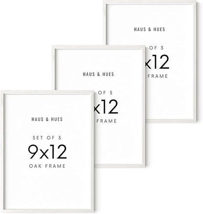 HAUS AND HUES White Oak Wood 9x12 Picture Frames - Set of 3, Elegant Frames for Photos and Posters