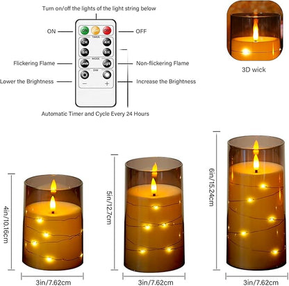kakoya Flameless LED Candles with Timer 12 Pc Flickering Flameless Candles for Romantic Ambiance and Home Decoration Stable Acrylic Shell,with Embedded Star String，Battery Operated Candles(Grey)