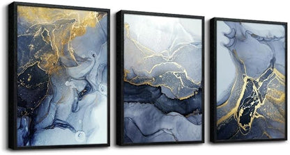 Black Framed Wall Art for Living Room Abstract Wall Decor for Bedroom Abstract Ink painting Wall Artworks Pictures for Office Decoration 3 Panels Bathroom Home Decorations Posters Framed Art Prints