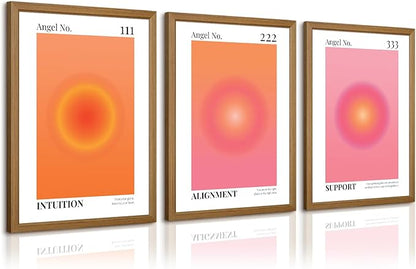 Colorful Angel Number Aura Poster Set of 3 Spiritual Posters Canvas Grainy Gradient Prints Trendy Preppy Wall Art Aesthetic Room Decor Affirmation Inspirational Quotes Wall Art 16x24 Inch Framed