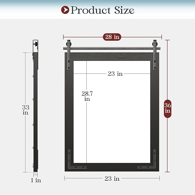 Farmhouse Mirror 28x36 Inch, Black Wood Bathroom Mirror Vanity, Wood Framed Rectangular Wall Rustic Mirrors for Entryway, Living Room, Bedroom