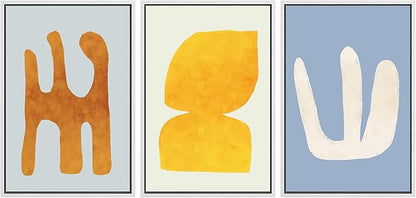 SIGNLEADER Framed Canvas Print Wall Art Set Multicolor Pastel Geometric Mid-Century Figure Abstract Shapes Illustrations Modern Art Boho Decorative for Living Room, Bedroom, Office - 16"x24"x3 WHITE