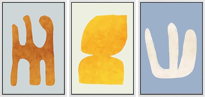SIGNLEADER Framed Canvas Print Wall Art Set Multicolor Pastel Geometric Mid-Century Figure Abstract Shapes Illustrations Modern Art Boho Decorative for Living Room, Bedroom, Office - 24"x36"x3 WHITE
