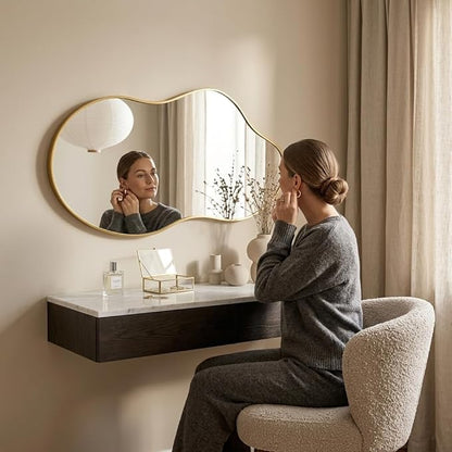Irregular Wall Mirror 24×40 Inch Wall Mirrors Decorative Gold Modern Asymmetrical Abstract Mirror for Bathroom Bedroom Living Room Entryway Hallway