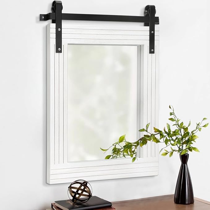 AAZZKANG White Wood Framed Mirror Rectangle Farmhouse Wall Mirrors Decor for Bathroom Bedroom Living Room Entryway Large 26"x18"