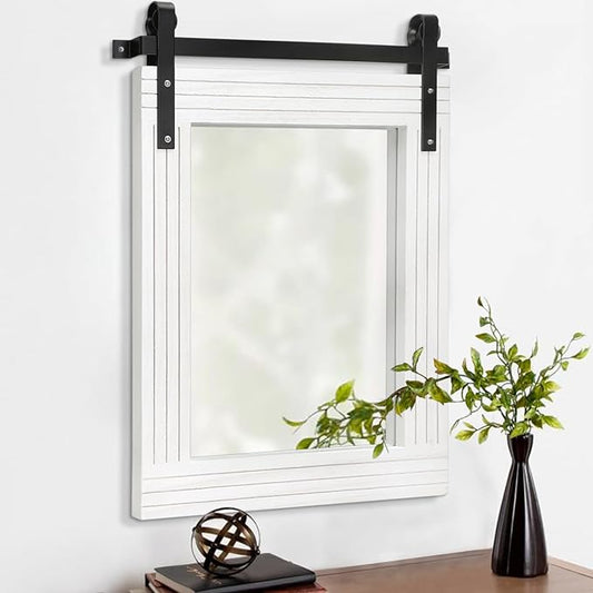 AAZZKANG White Wood Framed Mirror Rectangle Farmhouse Wall Mirrors Decor for Bathroom Bedroom Living Room Entryway Large 26"x18"