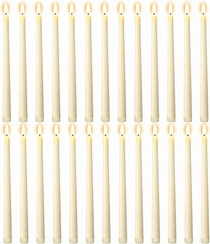GenSwin 26 Pcs Flameless Taper Candles with 3D Wick, Long LED Taper Candles Battery Operated, Flameless Battery Tall Candlesticks for Home Party Wedding Christmas Decorations(Ivory, D0.78” x H11”)