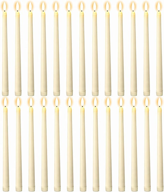 GenSwin 26 Pcs Flameless Taper Candles with 3D Wick, Long LED Taper Candles Battery Operated, Flameless Battery Tall Candlesticks for Home Party Wedding Christmas Decorations(Ivory, D0.78” x H11”)