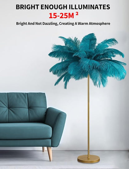 Feather Floor Lamp,Fluffy Ostrich Feather Floor Lamp for Bedroom,3 Color Temperatures Led Corner Modern Floor Lamps for Living Room Christmas Home Decor House Warming Gifts,63″ Height,50 Piece(Blue)
