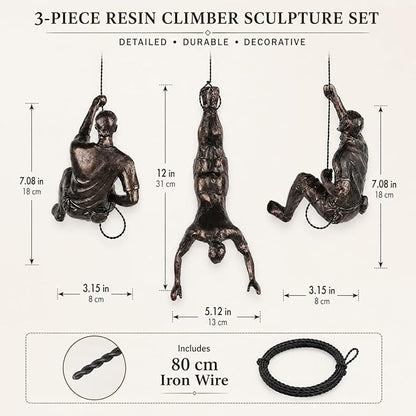 Large Set of 3 Climbing Men Wall Art Decor Sculpture,Nordic Modern Simplicity Decorative Wall Art, Climbing Man Sculptures,Home & Office Climber Gifts