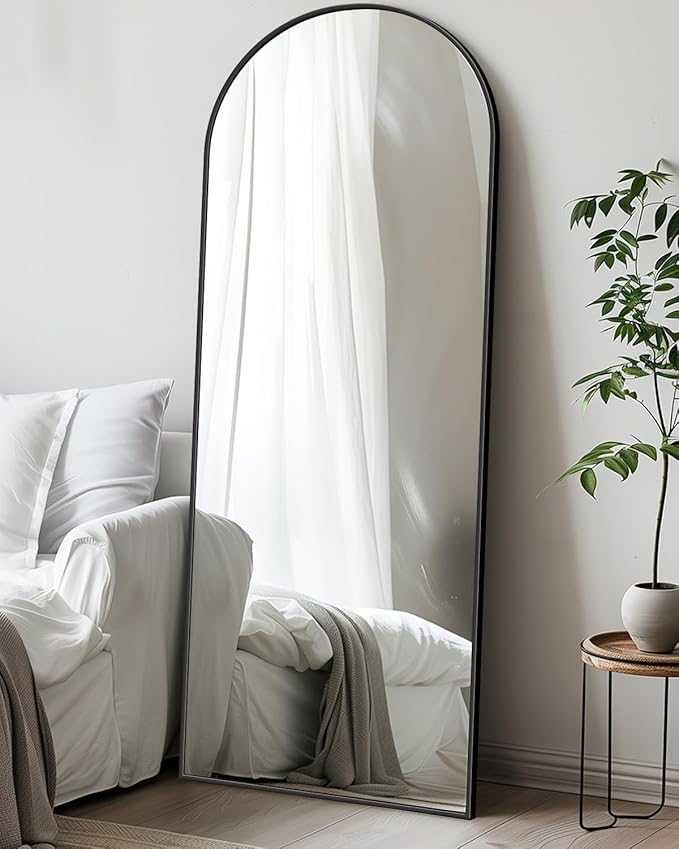 Antok Arched Full Length Mirror, 58"x19" Black Metal Frame Floor Mirror for Bedroom Living Room, Freestanding/Wall Mount/Leaning
