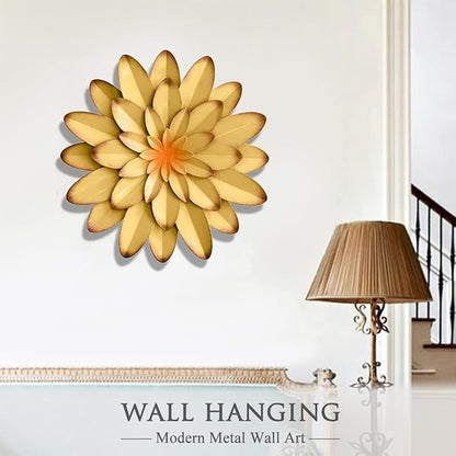 AHYS Metal Flowers Wall Decor Indoor Outdoor Metal Wall Art for Farmhouse Home Living Room Bedroom Bathroom Garden Decor – 12 Inch - Yellow