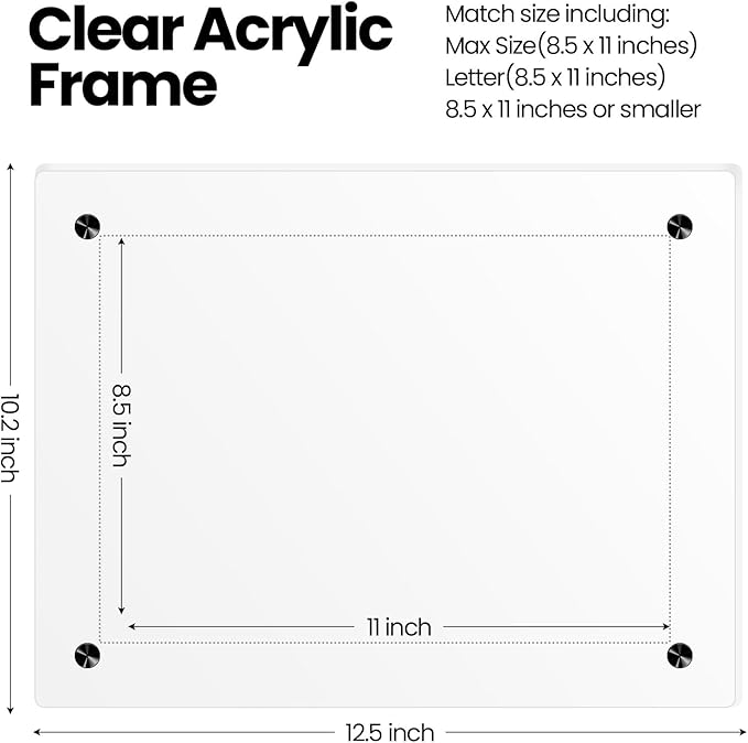Thyle 8 Pcs Acrylic Photo Frame 8.5 x 11'' Clear Floating Picture Frame Certificate Document Poster Award Diploma Display Tabletop or Hanging Wall Mount Gift for Christmas Team Employee Family(Black)