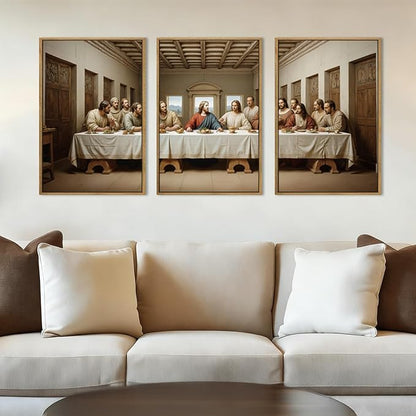 The Last Supper Canvas Wall Art Framed Christian Wall Decor 16x24 Inch Framed Jesus Religious Painting Modern Bible Pictures Set of 3 for Living Room Bedroom Hallway Office