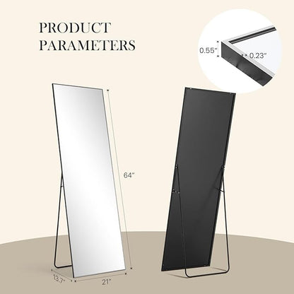 NEWBULIG Full Length Mirror, Full Body Floor Mirror with Aluminum Alloy Thin Frame, Wall or Standing Mirror for Bedroom, Living Room, Dressing Room