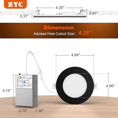 ZYC 4 inch recessed Lights - 9W 800LM LED Recessed Ceiling Light with Night Light,2700K/3000K/4000K/5000K/6000K Selectable Ultra-Thin Lighting,Dimmable Canless Wafer Downlight,Pack of 12（White）.