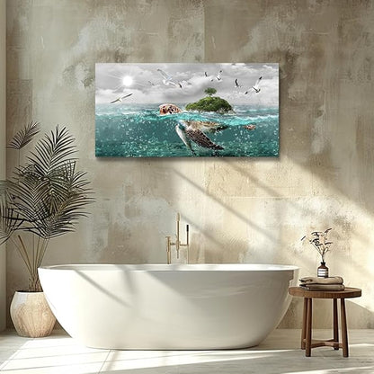 Canvas Wall Art For Living Room Large Size Wall Decor For Bedroom Artwork For Walls Pictures Sea Turtles Canvas Art Prints Bathroom Decoration Blue Ocean Paintings Ready To Hang Room Home Decorations