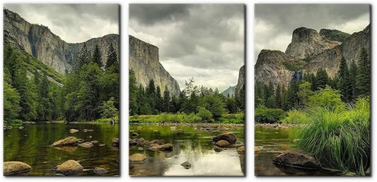 Yosemite National Park Canvas Wall Art Decor 3 Pieces Landscape Wall Art Clear Water Lake Mountain Pictures Painting Prints on Canvas Modern Decoration Stretched Framed Ready to Hang - 16"x24"x3 Panel