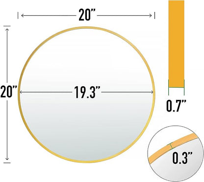 SCWF-GZ 20" Round Mirror Circle Wall Mounted Hanging or Against Wall Metal Frame Dressing Make-up Mirrors for Entryway Bedroom Bathroom Living Room 20 inch Gold