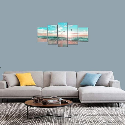 EPHANY Abstract Ocean Beach Wall Art - Blue Sea Landscape, Office Wall Decor, 5pcs (40"x20")