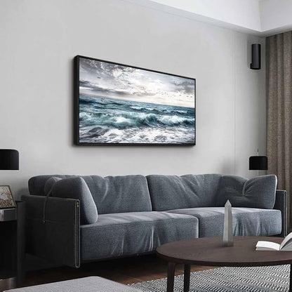 QIYILEXWART Black Framed Large Canvas Wall Art For Living Room Wall Decor For Bedroom Office Wall Decoration Ocean Waves Painting Modern Watercolou Picture Artwork Ready To Hang Home Decor