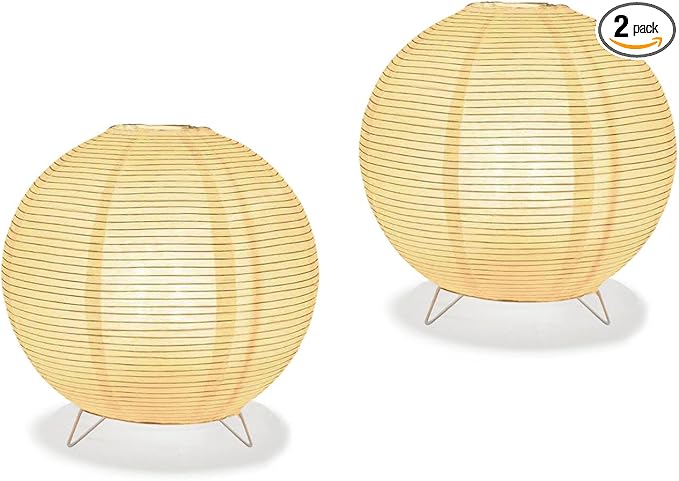 YY YEARCHY Table Lamp Paper Lamp Standing Lamps with Rice Paper Shade for Bedroom Livingroom (Ball 2 Pack)