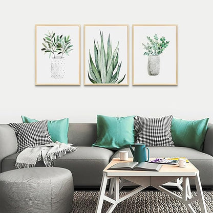 Natural Wood Framed Wall Art Painting For Dining Room Family Wall Decor For Bedroom Wall Decoration Living Room Decor Art Green Leaf Pictures Artwork For Home Walls Large Size Framed Art Prints