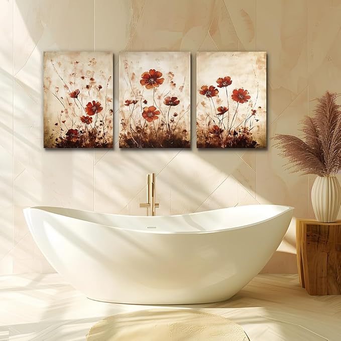 TTHYUEWS Boho Wall Decor For Living Room Large Canvas Wall Art For Bedroom Office Decorations Flowers Watercolour Paintings Abstract Wall Pictures Artwork Modern Home Decor 3 Piece Ready To Hang