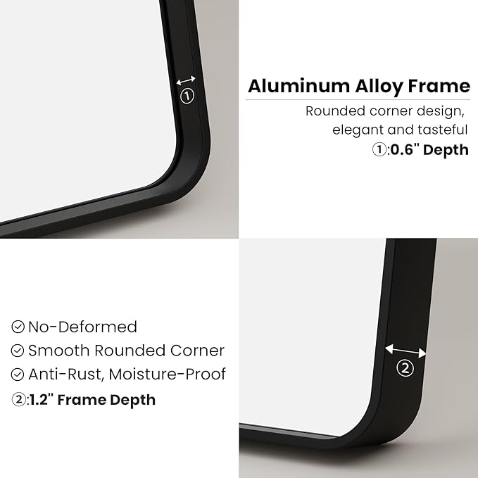 JISOSO Black Bathroom Mirror 30"x 21", Black Metal Framed Mirror for Wall, Rounded Rectangle Matte Bathroom Vanity Mirror with Tempered Glass, Anti-Rust, Horizontal/Vertical