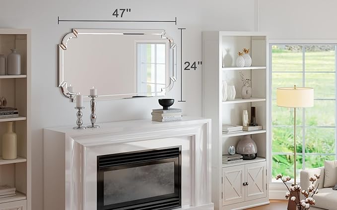 Chende Narrow Bathroom Mirror for Vanity Set, 47''x24'' Large Living Room Mirrors for Wall Decor with Beveled Frame, Rectangle Frameless Accent Mirror for Dining Room, Entryway, Fireplace, Bedroom