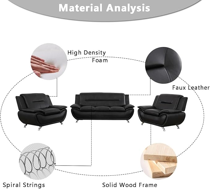 Leather Couches for Living Room, Living Room Couch Set, Sofa for Bedroom, Apartment, Living Room Furniture Sets (b-Leather Black, Loveseat)