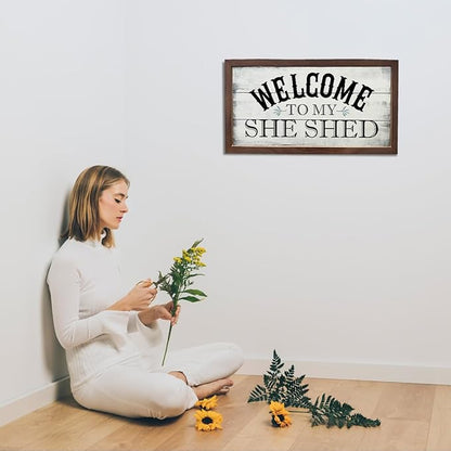 Welcome Signs Decor, Front Door Decoration for Wall, Home Farmhouse Entryway Decors, Funny Bar Signs, Wooden Framed Wall Decor, Welcome To My Shed Sign 15×7.5×0.3 inches