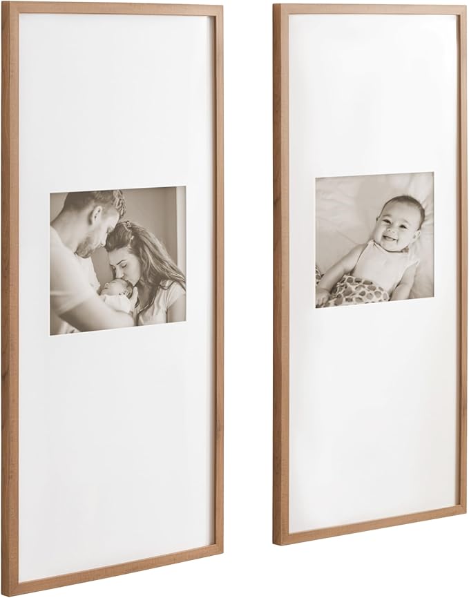 Kate and Laurel Gallery Rectangular Panel Picture Frame Set of 2, 14 x 30 matted to 8 x 10, Brown, Modern Tall Two-Piece Photo Frame Set for Gallery Wall Decor in Living Room Wall Display