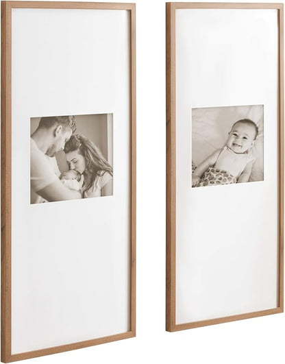 Kate and Laurel Gallery Rectangular Panel Picture Frame Set of 2, 14 x 30 matted to 8 x 10, Brown, Modern Tall Two-Piece Photo Frame Set for Gallery Wall Decor in Living Room Wall Display