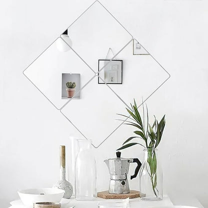 JUNEBRUSHS 4 Pack Self Adhesive Acrylic Mirror, 12X 12 Inch Mirror Tiles,Flexible Plastic Mirrors Sheets Wall Stickers,2MM Thick Mirrors,Frameless Small Mirror