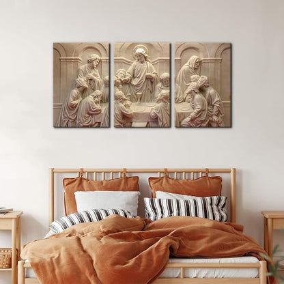 3 Pieces Canvas Wall Art Picture The Last Supper Sculpture Style Paintings on Canvas 12 Apostles Modern Artwork for Home Decor Framed Gallery-wrapped Stretched Ready to Hang - 16"x24"x3 Panels