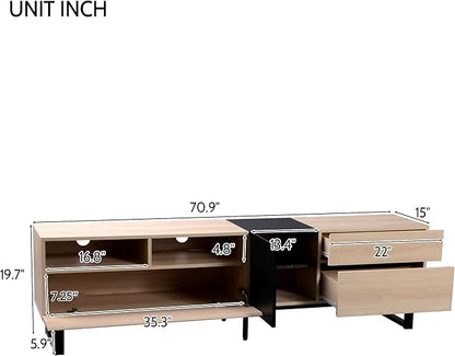 Merax Modern TV Entertainment Center with Cabinets, Drawers & Open Shelves, Wood TV Stand for TVs Up to 80” for Living Room Bedroom (Natural & Black)