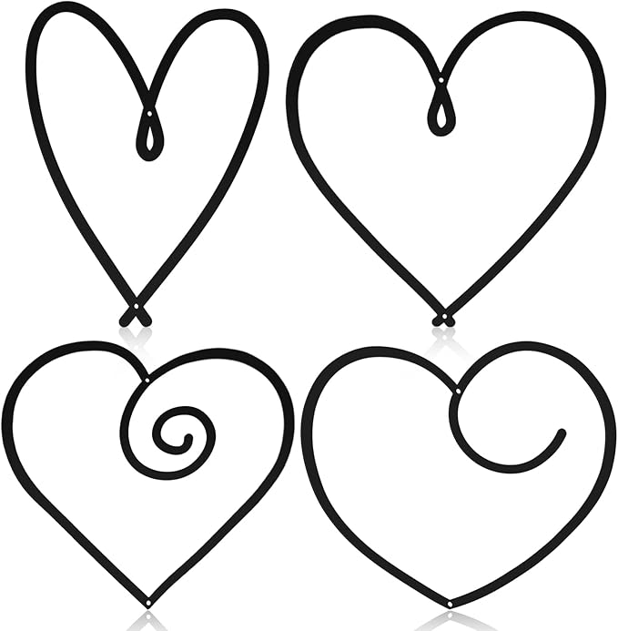 Hotop 4 Pieces Heart Metal Wall Decor Love Sign Minimalist Style Hearts Black Wall Art for Bedroom Living Room Decoration