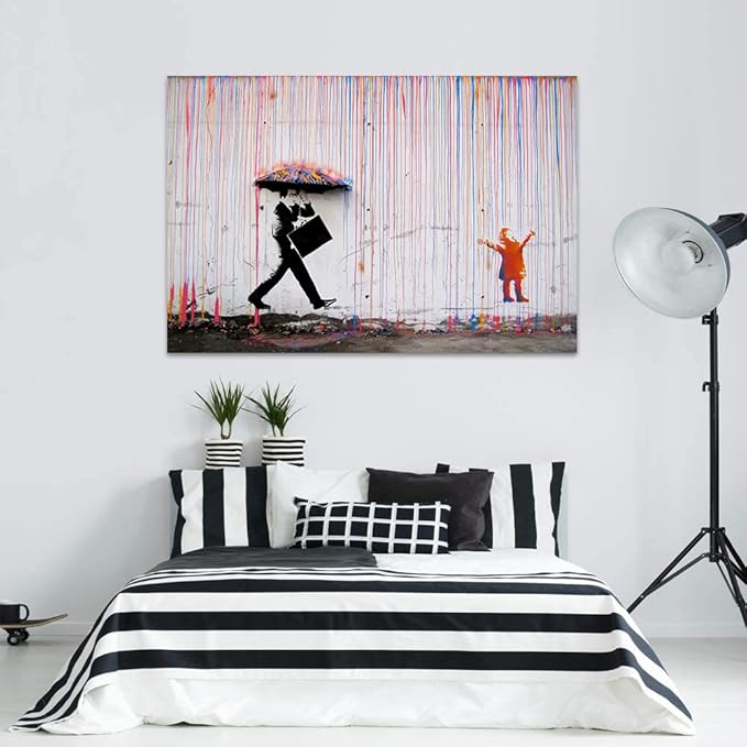 Yatsen Bridge Banksy Wall Art Canvas, Colorful Rain Picture, Graffiti Poster and Print Modern Pop Street Graffiti Home Decorations Ready to Hang - 44x28 inch