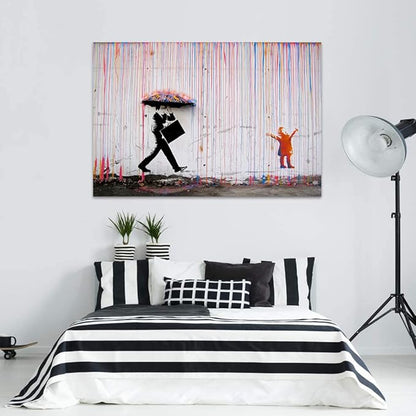 Yatsen Bridge Banksy Wall Art Canvas, Colorful Rain Picture, Graffiti Poster and Print Modern Pop Street Graffiti Home Decorations Ready to Hang - 44x28 inch