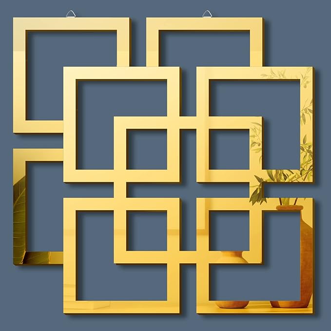 Weysat Wall Mount Home Mirror, 2 Pieces Silver Square Decorative Mirror for Bedroom, Living Room, Bathroom, 11.8 x 11.8 Inches(Gold,Mirrored)
