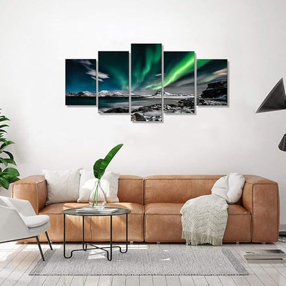 EPHANY Northern Lights Coastal Wall Art - Wonders with Aurora Borealis Wall Art Prints - Home Décor, Office Decor Kids Bedroom Wall Decor (E-5pcs,60"x30")